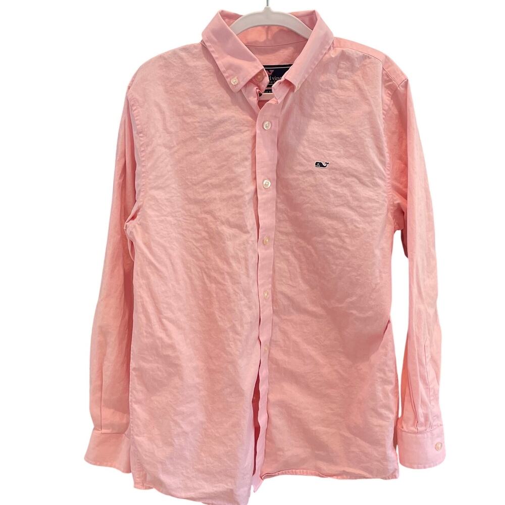 Vineyard Vines Boys' Pink Long Sleeve Button Down Whale Shirt, Preppy, 12-14